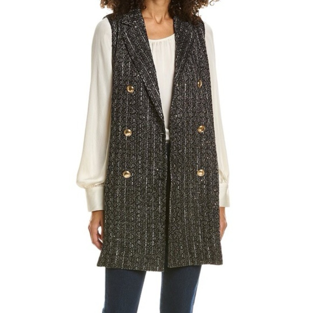 Duffield Lane Weston Vest Button Down Suit Dress Tweed Black & Gold Thread